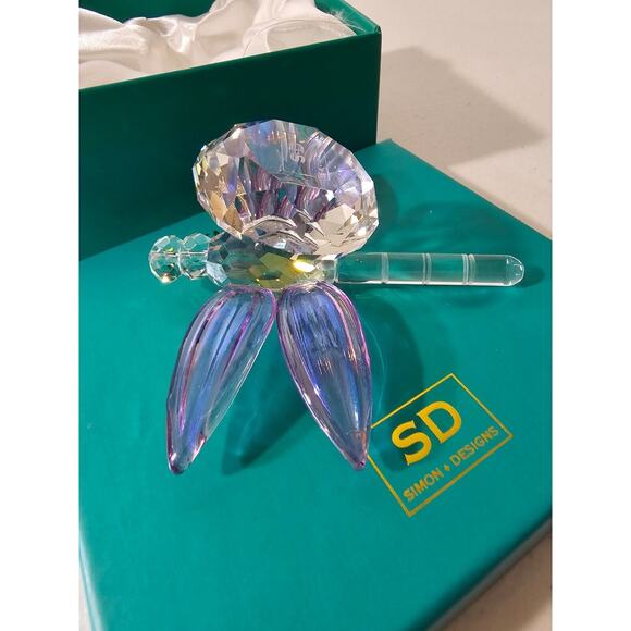 NIB Simon Design Crystal Dragonfly Lavender Iridescent Paperweight Suncatcher - Picture 4 of 6